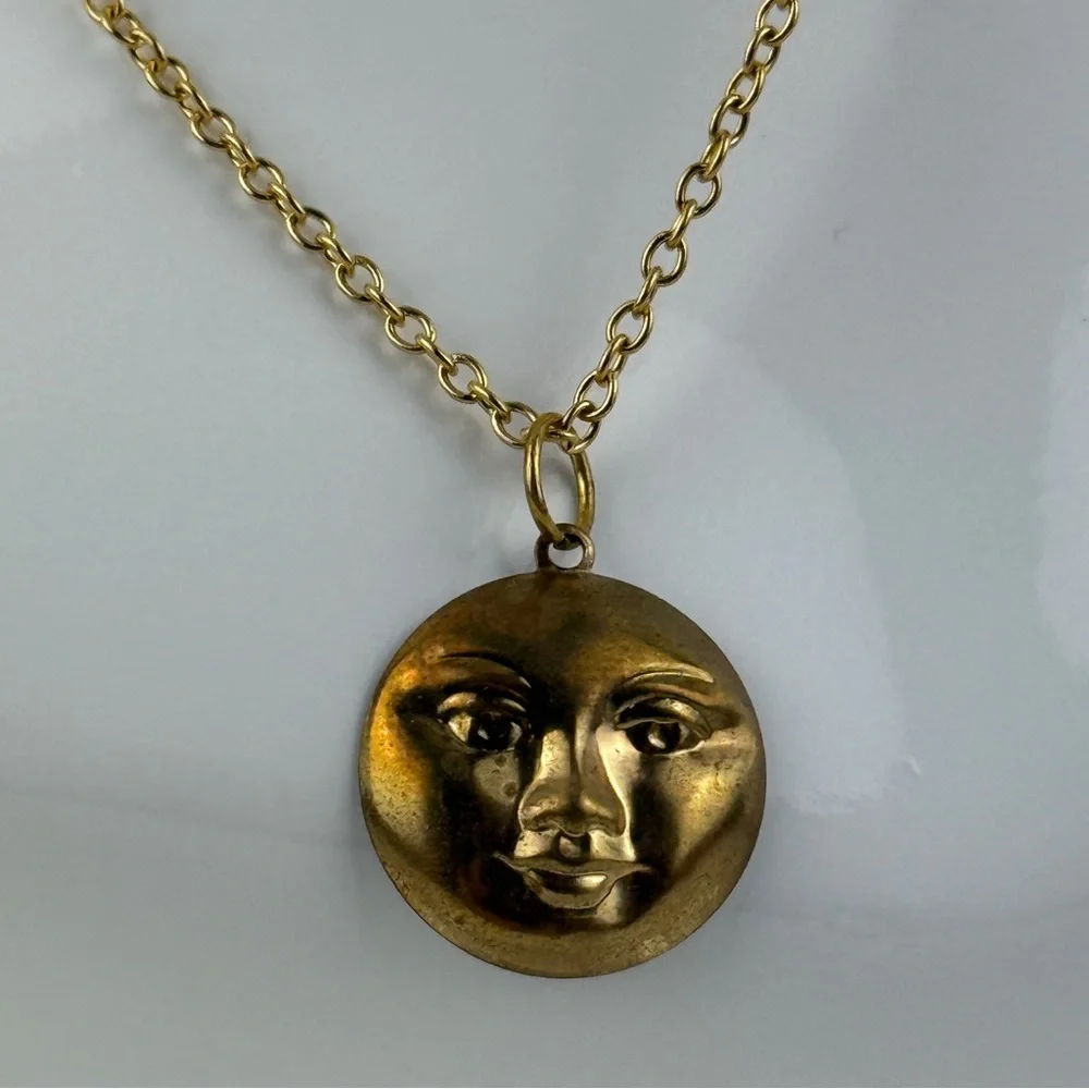 "Antique" Faux Gold Moon Face Charm Pendant Necklace Celestial Boho Witchy Goth! - Picture 16 of 16